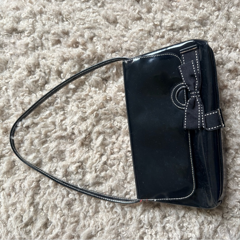 Victoria's Secret Black Patent Shoulder Bag with Bow Accent